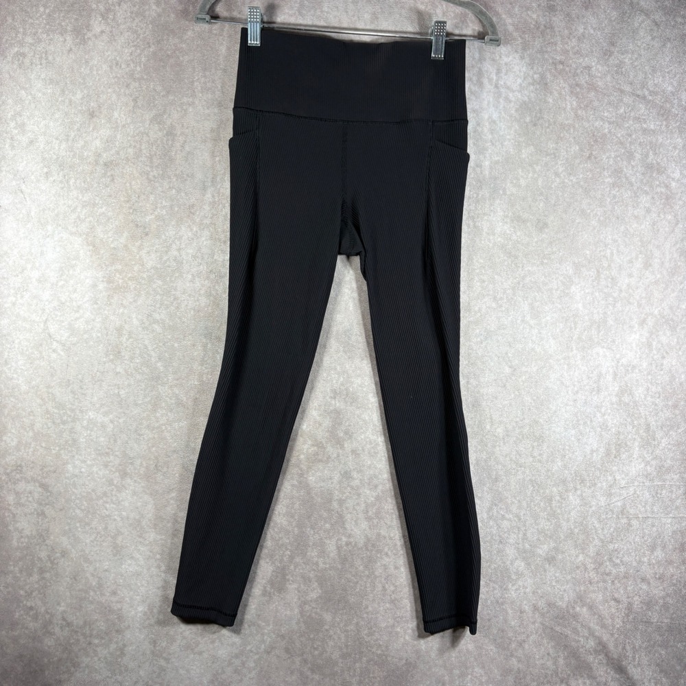 Athleta Leggings Women S Black Chaturanga High Rise 7/8 Tight Ribbed Pockets Gym